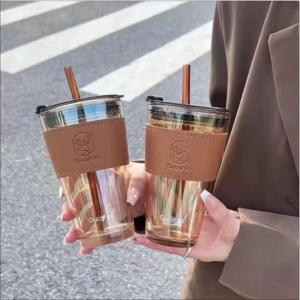 Leather Straw glass cup