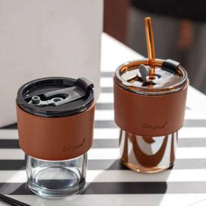 Leather Straw glass cup